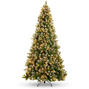 Best Choice Products 7.5ft Pre-Lit Pre-Decorated Pine Hinged Artificial Christmas Tree w/ 1,346 Flocked Frosted Tips, 80 Pine Cones, 550 Lights, Metal Base