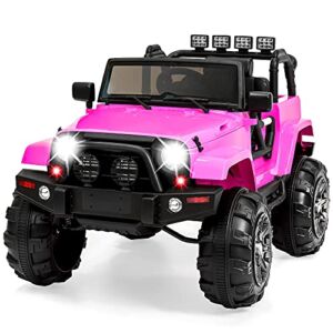 Best Choice Products Kids 12V Ride On Truck, Battery Powered Toy Car w/ Spring Suspension, Remote Control, 3 Speeds, LED Lights, Bluetooth – Pink