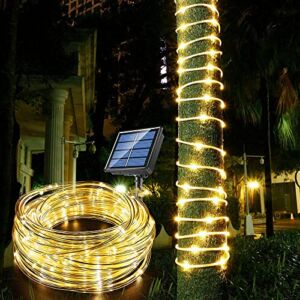 Solar Rope Light 33FT 100L IP65 Waterproof Outdoor LED Copper Fairy String Tube Lights for Party Garden Yard Home Wedding Christmas Halloween Holiday Tree Decoration Lighting (Warm White)
