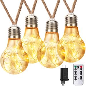 LED Outdoor String Lights, Vintage 19.6ft Hemp Rope Fairy Lights Plug in, String Lights Indoor with Remote,Edison Hanging Patio Lights Outdoor with 20 Shatterproof Bulbs for Café Bistro Farmhouse