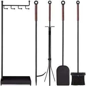 Best Choice Products 5-Piece Modern Contemporary Fireplace Tool Set for Indoor Fireplace Décor, Outdoor Fire Pit w/Poker, Tongs, Dust Pan Shovel, Brush, Ergonomic Handles – Black