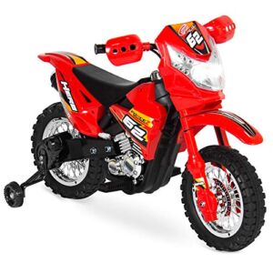Best Choice Products Kids 6V Ride On Motorcycle w/ Treaded Tires, Working Headlights, 2mph Top Speed, Training Wheels, Realistic Sounds, Music, Battery Charger – Red
