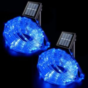 QITONG Solar Rope Lights Outdoor Waterproof LED, 2 Pack Solar Rope Lights Total 66ft 200 LED, Solar Christmas Lights with PVC Tube Fairy Lights for Xmas Outdoor Decoration(Blue)