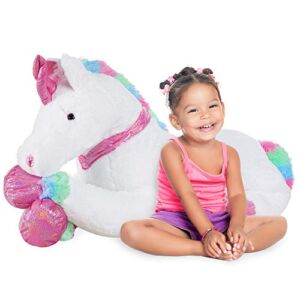 Best Choice Products 52in Kids Extra Large Plush Unicorn, Life-Size Stuffed Animal Toy w/ Rainbow Details – Soft White Fur