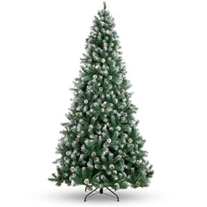 Best Choice Products 6ft Pre-Decorated Holiday Christmas Tree for Home, Office, Party Decoration w/ 1,000 PVC Branch Tips, Partially Flocked Design, Pine Cones, Metal Hinges & Base – Green/White