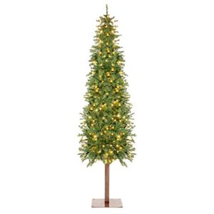 Best Choice Products 6ft Pre-Lit Pencil Christmas Tree, Hinged Artificial Alpine Slim Holiday Decoration w/ 250 LED Lights, 700 Tips, Metal Stand