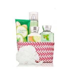 Bath & Body Works Signature Collection ” Cucumber Melon ” Fragrance Mist ~ Body Lotion ~ Shower Gel ~ Triple Moisture Body Cream & Shower Sponge Gift Set Basket