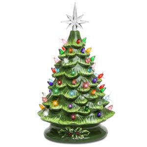 Best Choice Products 15in Pre-lit Hand-Painted Ceramic Tabletop Christmas Tree Holiday Decoration w/ 64 Multicolored Lights – Green