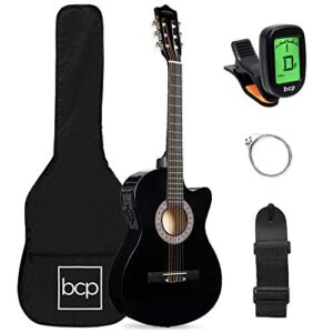 Best Choice Products Beginner Acoustic Electric Guitar Starter Set 38in w/All Wood Cutaway Design, Case, Strap, Picks, Tuner – Black