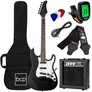 Best Choice Products 39in Full Size Beginner Electric Guitar Starter Kit w/Case, Strap, 10W Amp, Strings, Pick, Tremolo Bar – Jet Black