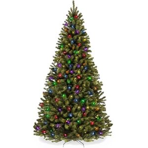 Best Choice Products 7.5ft Pre-Lit Christmas Tree, Spruce Hinged Artificial Tree w/ 550 Multicolored LED Lights, 1346 Branch Tips, Metal Hinges & Foldable Stand