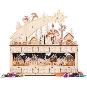 Best Choice Products Wooden Christmas Advent Calendar, Shooting Star Holiday Decoration w/Battery-Operated LED Light Background
