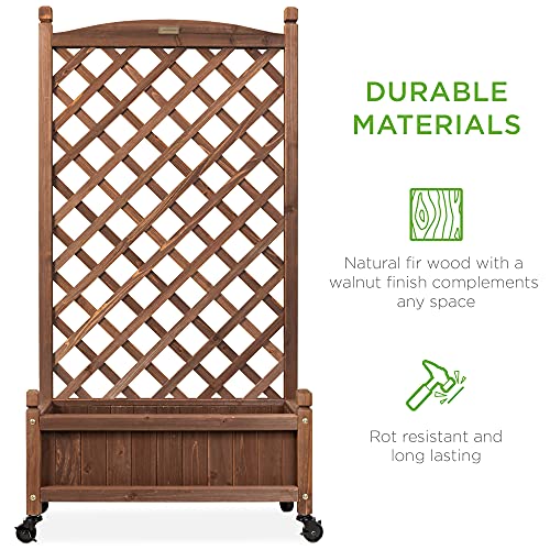 Best Choice Products Set of 2 48in Wood Planter Box & Diamond Lattice Trellis, Mobile Outdoor Raised Garden Bed for Climbing Plants w/Drainage Holes, Optional Wheels – Walnut | The Storepaperoomates Retail Market - Fast Affordable Shopping