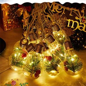 LED Transparent Christmas String Light, Creative Pines Needle Filling, Christmas Tree Hanging Decor 4 Meters 10 Balls 50 LED Lights, Christmas Party Decor