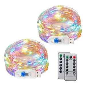JRSHOME 2 Pack Waterproof LED Rope Lights Battery Operated String Lights 100 LEDs 8 Modes Hanging Fairy Lights Dimmable/Timer with Remote for Camping Party Halloween Christmas Decoration