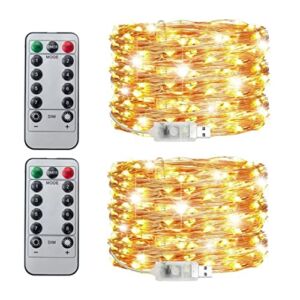 JRSHOME 2 Pack Waterproof LED Rope Lights Battery Operated String Lights 100 LEDs 8 Modes Hanging Fairy Lights Dimmable/Timer with Remote for Camping Party Halloween Christmas Decoration (Warm White)