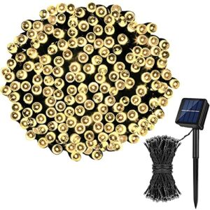 Solar Fairy Lights, IP65 Outdoor Waterproof Solar String Lights with 8 Modes Color Changing PVC Copper Wire Solar Christmas Twinkle Rope Lights for Tree House Wedding Party,Warm White,32m 300LED