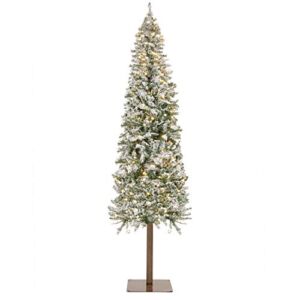 Best Choice Products 7.5ft Pre-Lit Slim Pencil Christmas Tree, Snow Flocked Hinged Artificial Alpine Holiday Decoration w/ 350 LED Lights, 975 Tips, Metal Stand