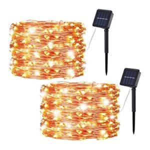 JRSHOME Solar Rope String Light 33.2ft 100L 8 Modes Waterproof Outdoor LED Copper Wire Lights for Garden Decor Lamp Wedding Party Tree Xmas Halloween Holiday Decoration Lighting 2 Set (Warm White)