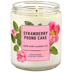 Bath and Body Works White Barn Strawberry Pound Cake Single Wick Candle 7 Ounce Floral Label