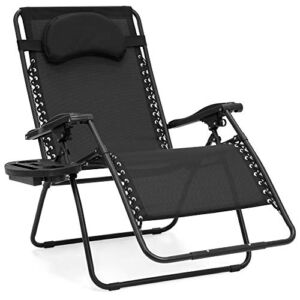 Best Choice Products Oversized Zero Gravity Chair, Folding Outdoor Patio Lounge Recliner w/Cup Holder Accessory Tray and Removable Pillow – Black