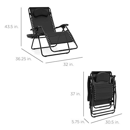 Best Choice Products Oversized Zero Gravity Chair, Folding Outdoor Patio Lounge Recliner w/Cup Holder Accessory Tray and Removable Pillow – Black | The Storepaperoomates Retail Market - Fast Affordable Shopping