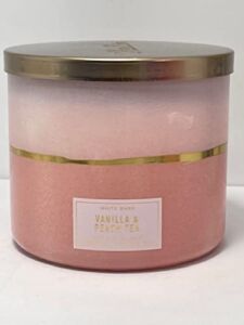 Bath and Body Works White Barn Vanilla Peach Tea 3 Wick Candle 14.5 Ounce Pink Layered Label