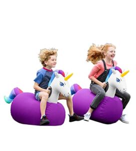 HearthSong Inflatable Unicorn Ride On Bouncer Hippity Hop Toy for Kids Active Play with Handles and Weighted Bottoms, Set of 2, Holds 200 Pounds