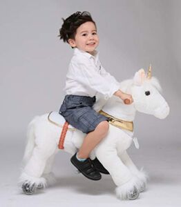 Ufree Horse Action Pony, Walking Horse Toy, Rocking Horse with Wheels Giddy up Ride on for Kids Aged 3 to 6 Years Old (Unicorn with Golden Horn)