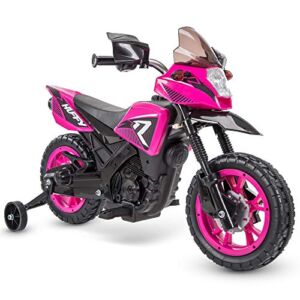 Huffy 6V Kids Electric Battery-Powered Ride-On Motorcycle Bike Toy w/Training Wheels, Engine Sounds, Charger – Pink, 17078P