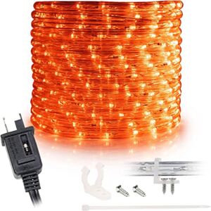 WYZworks 50 ft Extendable LED Rope Lights (Blue, Clear White, Green, Orange, Red, RGB, Warm White) – ETL Certified, Christmas Xmas Tree Holiday Decoration Indoor/Outdoor Lighting, Halloween – Orange