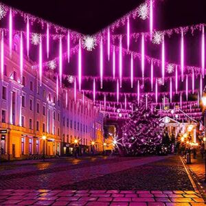 Cool White Meteor Shower Light 50cm 8 Tubes 384 LEDs Waterproof Icicle Snow Falling String Lights Connectable String Lights for Christmas Tree, Outdoor Indoor Garden Decoration, Pink Purple, 24046