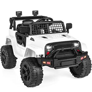 Best Choice Products 12V Kids Ride On Truck Car w/Parent Remote Control, Spring Suspension, LED Lights, AUX Port – White