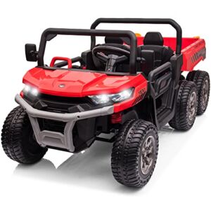 sopbost 6X6 24V Kids Ride On Dump Truck 2 Seater Ride On Car with Remote Control Electric Utility Vehicles UTV 4WD Battery Powered 6 Wheeler with EVA Rubber Tires, Red
