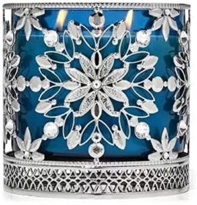 Bath and Body Works 3 Wick Candle Holder Sleeve Glamorous Silver & Gems Snowflakes