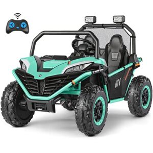 ELEMARA 2 Seater XL Ride on Car for Kids,12V Powered Electric Off-Road UTV Toy,4WD Electric Vehicle with Remote Control,LED Lights,Bluetooth Music,3 Speeds,Horn,2 Spring Suspension for Gift,Green