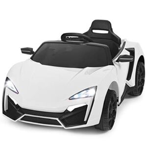 Costzon Ride on Car, 12V Battery Powered Electric Vehicle w/Manual & Remote Control Modes, LED Lights, Horn, Music, MP3, USB, TF, 3 Speeds, Spring Suspension, Ride on Toy for Boys Girls (White)