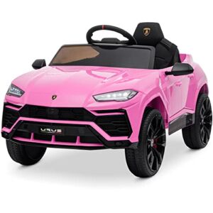 Kidzone Ride On Car 12V Lamborghini Urus Kids Electric Vehicle Toy w/ Parent Remote Control, Horn, Radio, USB Port, AUX, Spring Suspension, Opening Door, LED Light – Pink
