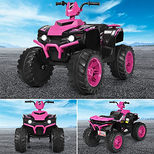 OLAKIDS 12V Kids Ride On ATV, 4 Wheeler Electric Vehicle for Toddlers, Battery Powered Motorized Quad Toy Car for Boys Girls with LED Lights, Music, Horn, High Low Speed, Soft Start (Pink) | The Storepaperoomates Retail Market - Fast Affordable Shopping