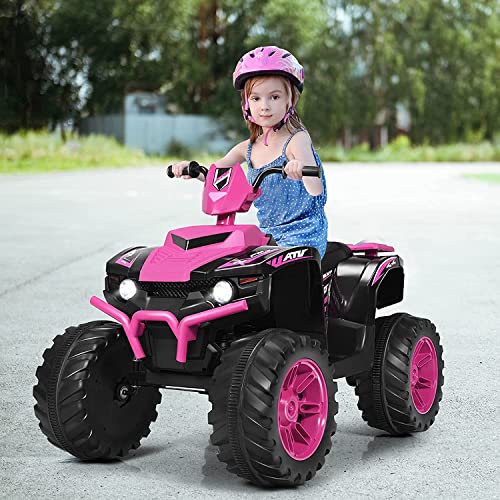 OLAKIDS 12V Kids Ride On ATV, 4 Wheeler Electric Vehicle for Toddlers, Battery Powered Motorized Quad Toy Car for Boys Girls with LED Lights, Music, Horn, High Low Speed, Soft Start (Pink) | The Storepaperoomates Retail Market - Fast Affordable Shopping