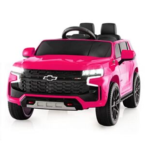 Costzon Ride on Car, 12V Licensed Chevrolet Tahoe Battery Powered Electric Vehicle w/ 2.4G Remote Control, High/Low Speed, Music, Lights, MP3/USB/FM, Spring Suspension, Electric SUV for Kids (Pink)