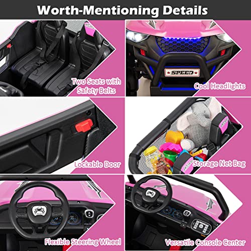 Costzon 2-Seater Ride on Car, Battery Powered Electric UTV w/ Remote Control, 4 Wheel Spring Suspension, High/ Low Speed, Storage, Music, USB Port, FM & Ambience Lights, Electric Car for Kids (Pink) | The Storepaperoomates Retail Market - Fast Affordable Shopping