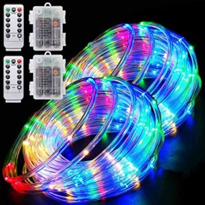 Sekmet LED Rope Lights Battery String Lights with Remote Control 40Ft 120 LEDs 8 Modes Color Changing Indoor Outdoor Waterproof Strip Fairy Lights for Garden Christmas Party Holiday Decoration 2 Pack