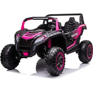 XXL 24V Off-Road UTV for Kids to Drive 2 Seater Ride On Toys Car for Big Kids 4×4 Ride On Buggy Electric Power Vehicle Wheels with Remote Control 4WD Ride On Truck Max 220lbs Load for Teen Kids, Pink