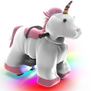 HOVER HEART Electric Animal Ride On Toy, 6V Powered Unicorn Ride-on with Wheels, Led Lights, Safety Belt, A Great Gift Choice for Kid