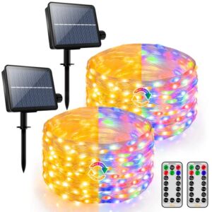 Ollny Solar Christmas Lights, Solar String Lights 2 Pack Each 80FT 240LED IP67 Waterproof 11 Modes Outdoor Solar Fairy Lights with Remote Color Changing Christmas Solar Rope Lights for Tree House