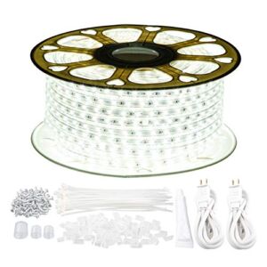 110V GUOTONG Daylight White Led Strip Light Outdoor 131.2ft 40m 6000K Led Rope Lights IP65 Waterproof Indoor Flexible Cuttable Connectable Ideal for Backyards Bedroom Car Deck Decorative Lighting