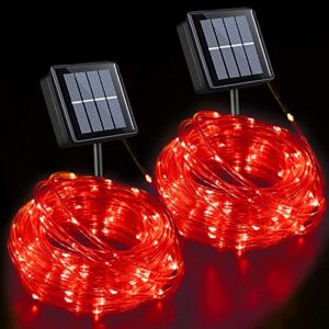 YEGUO Red Solar Christmas Lights, 2 PCS Total 66ft 200 LED Rope Lights Outdoor Waterproof, PVC Tube Fairy String Light for Pool Balcony Tree Garden Yard Fence Party Valentine Christmas Decor