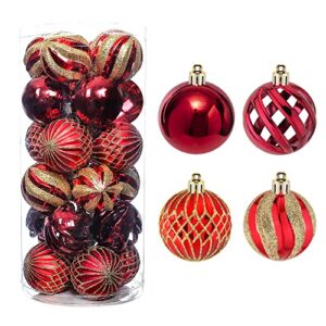 QinYing 24pcs 2.36” Christmas Balls Ornaments Shatterproof Colorful Glittering Baubles Set Xmas Tree Pendants Holiday Party Balls Decoration(Red & Dark Red 6cm)