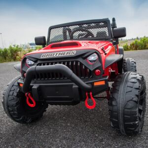 Ride On Truck with Remote Control, 4 Wheels 12V Battery Powered Kids Car, with LED Headlight/Horn Button/ MP3 Player/USB Port/ Forward Backward/Kids Girl Boy, Red